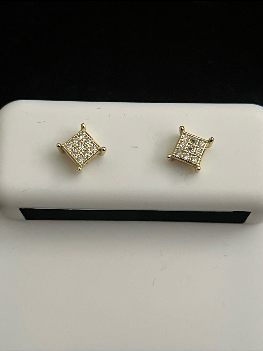 Gold Over Sterling Silver Moissanite Studs | Princess Halo Cluster | Screwbacks